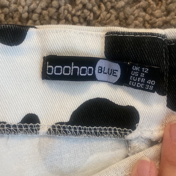 Cow Print Corset Top. Black and white denim. - Picture 5 of 6